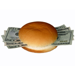 money sandwich in hamburger buns